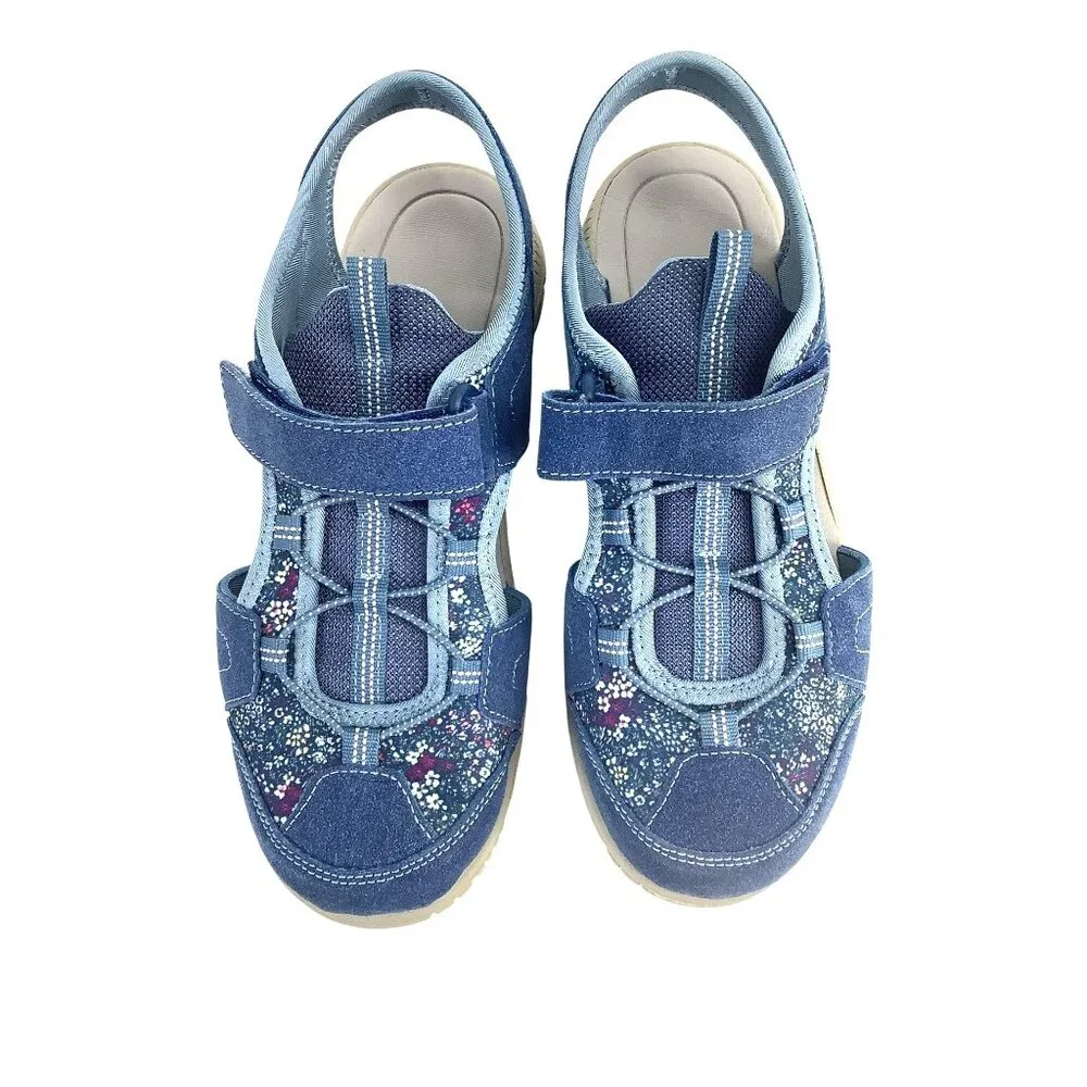 Lands' End Water Repellent ADJ Closed Toe Sport Sandals Blue Flora Size 9B - Picture 2 of 11